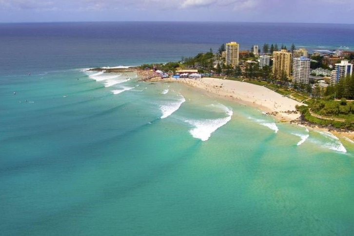 Aerial photo of the surf break at Snapper Rocks