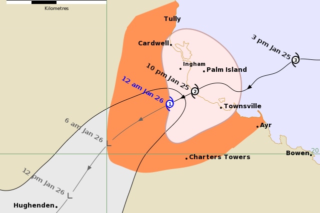 A map showing the intensity and trajectory of Tropical Cyclone Kirrily.