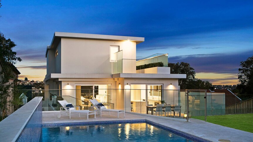 A modern house with a swimming pool.