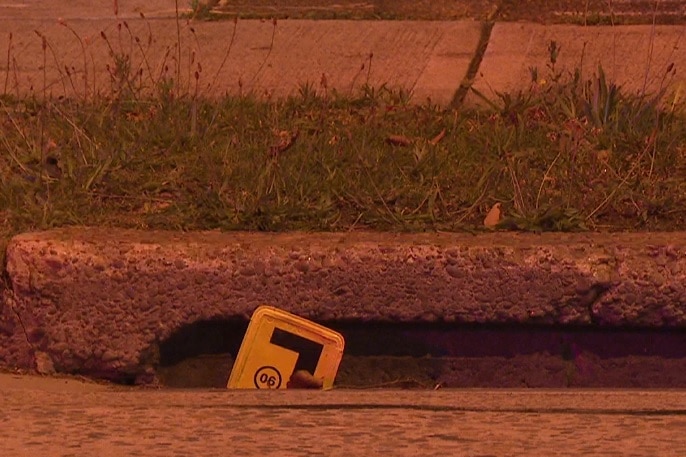 An L-plate lying in a drain.