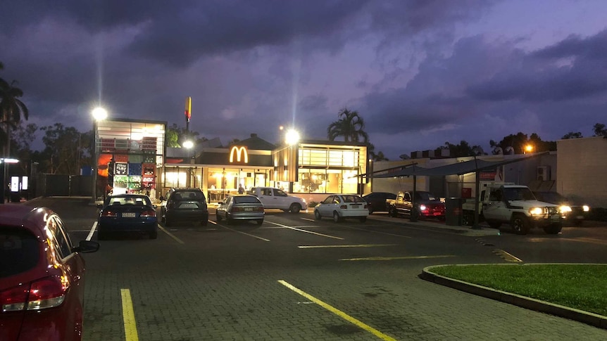 The McDonald's carpark in Palmerston lit up at night.
