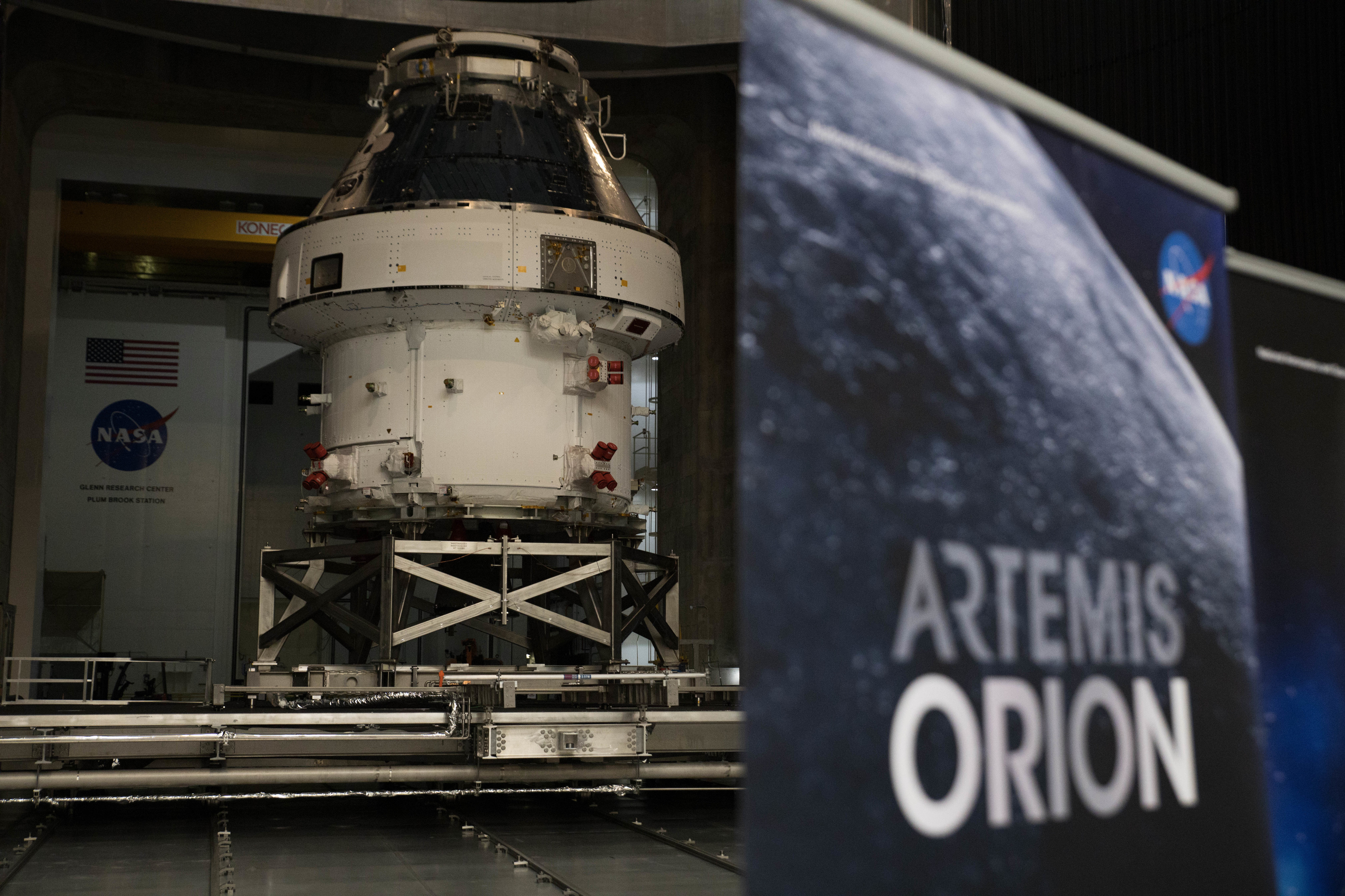Spacecraft with Artemis Orion logo