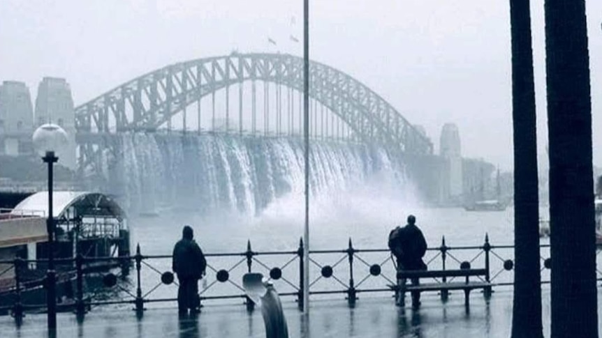 A viral fake image of a waterfall on the Sydney Harbour Bridge