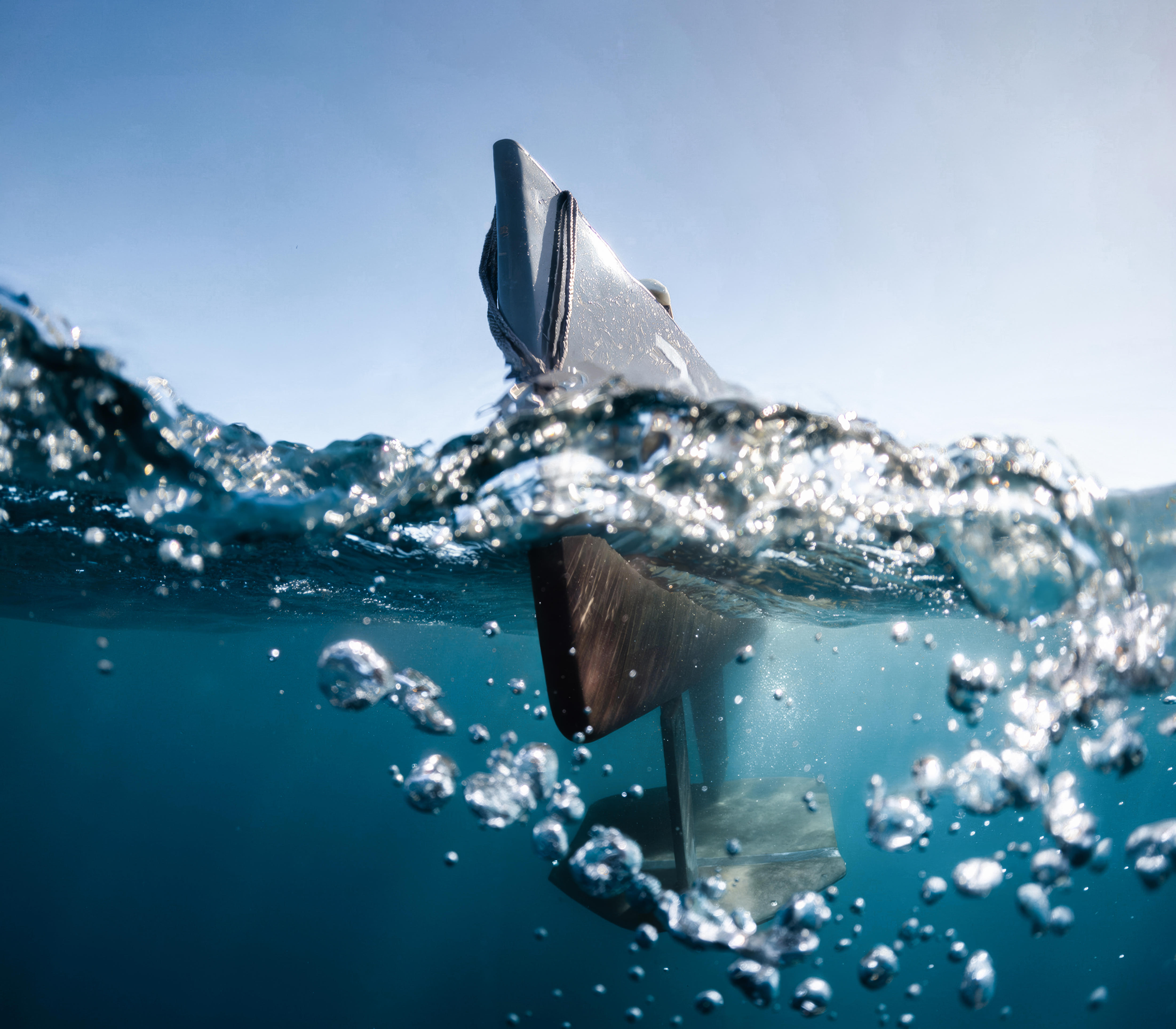 Underwater picture of a flipper used by a maritime drone.