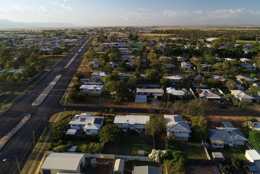 aerial shot over homes in Blackwater