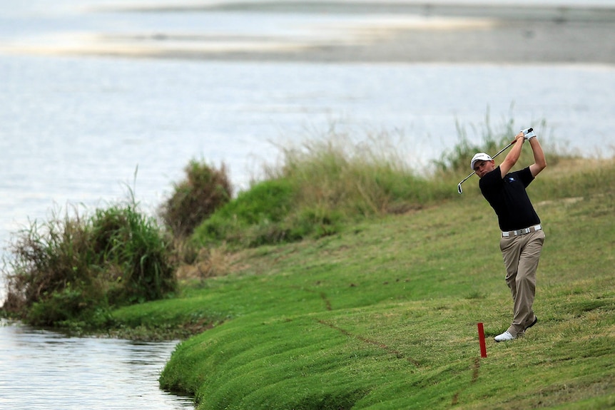 Good generic shot of Matt Stieger playing shot at The Lakes course in Australian Open