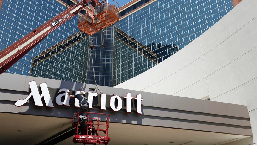 a photo of the front of a Marriott hotel