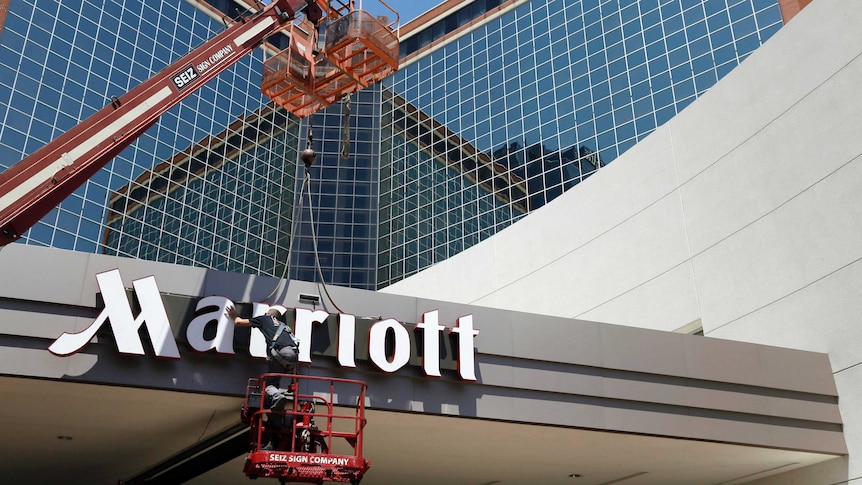 a photo of the front of a Marriott hotel