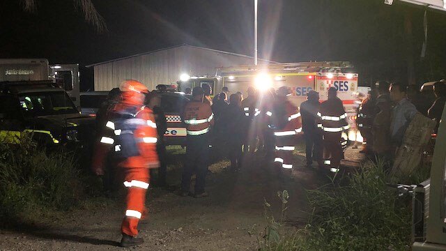 Police, SES and other volunteers search or a missing three-year-old girl.