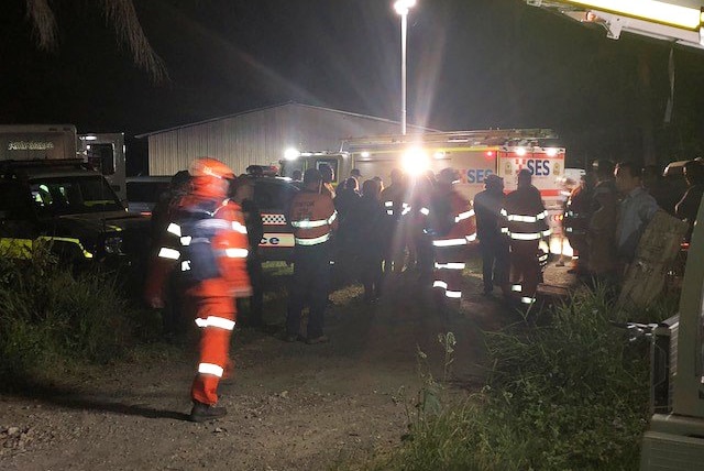 Police, SES and other volunteers search or a missing three-year-old girl.