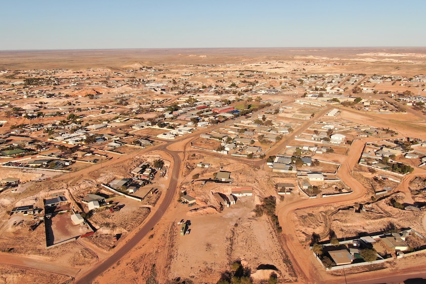 An aerial view of the township of Coober Pedy.