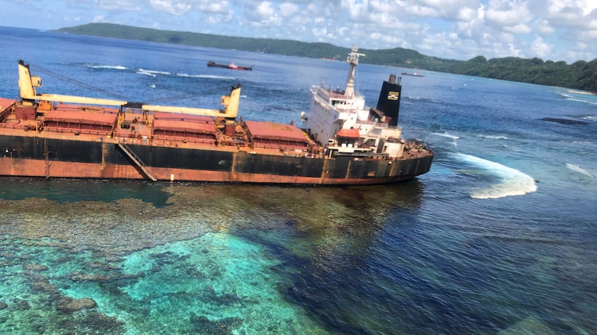 Oil is seen in the reef at Lavagu Bay.