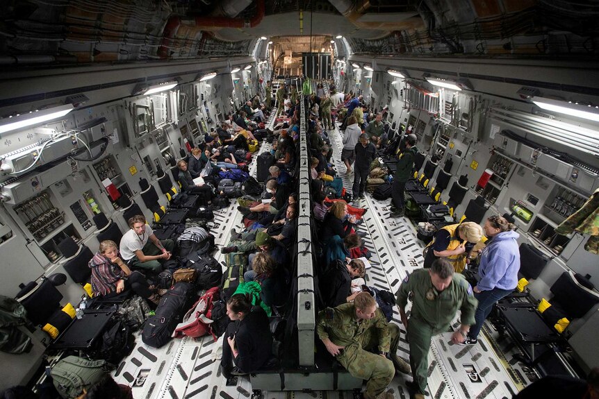 Australians on Royal Australian Air Force aircraft being evacuated from Nepal