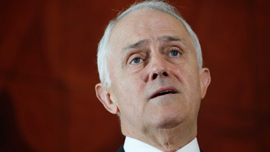 Malcolm Turnbull mid-speech at a press conference.