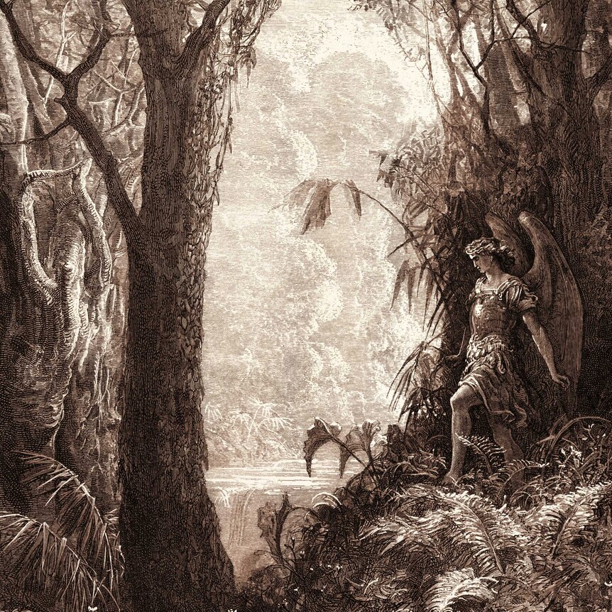 "Rough hero" or moral monster? Satan in Paradise, by Gustave Dore. Engraving for Milton's Paradise Lost, 1870