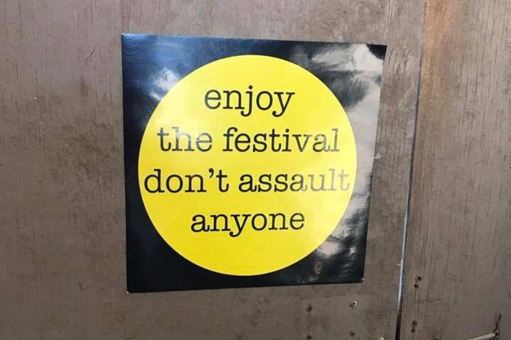 Anti-assault sticker in toilets at Falls Festival