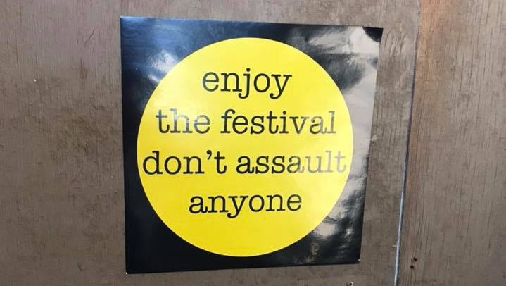 Anti-assault sticker in toilets at Falls Festival