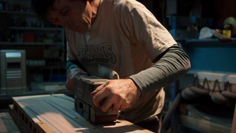 Ian Haley sands down the Tasmanian woods to create skis fitted for each rider.