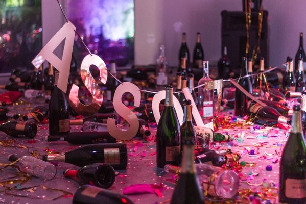 Art installation depicting aftermath of a party