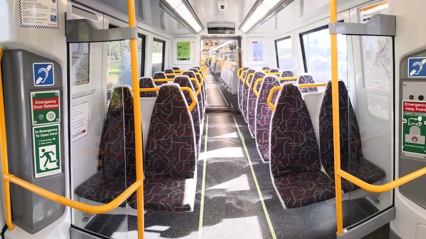 Empty seats on a commuter train carriage