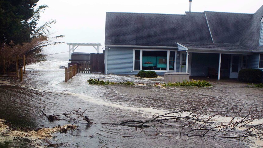 Hurricane Sandy storm surf in Southampton, New York