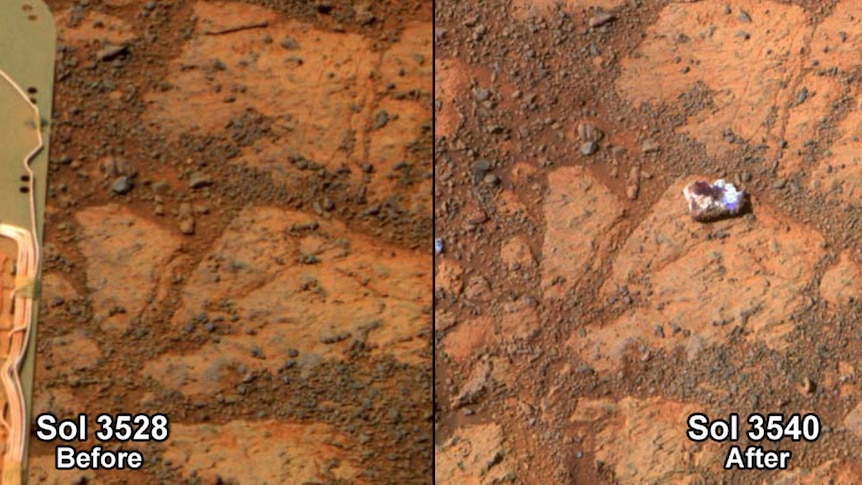 White rock appears on Mars