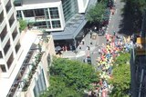 Unionists march through Brisbane's CBD to protest against the State Government's planned asset sales.