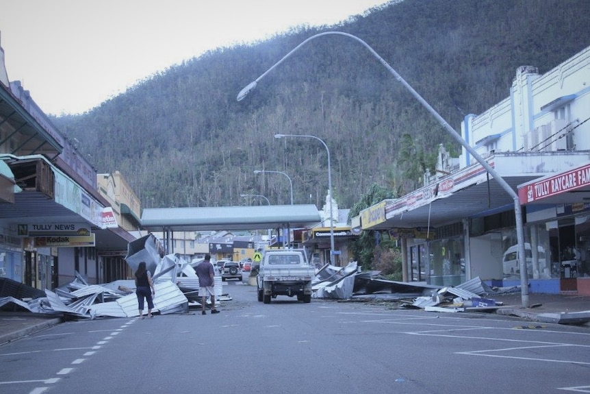 small town main street littered with debris