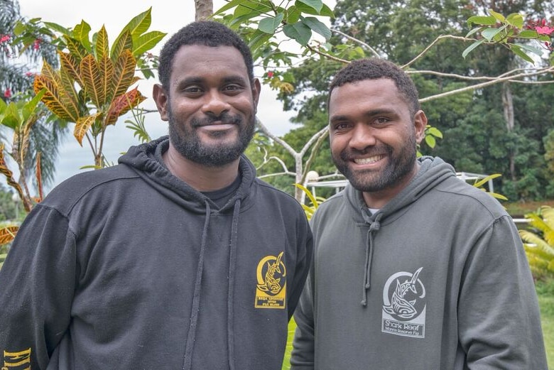 Two Fijian men smiling at Pacific Harbour