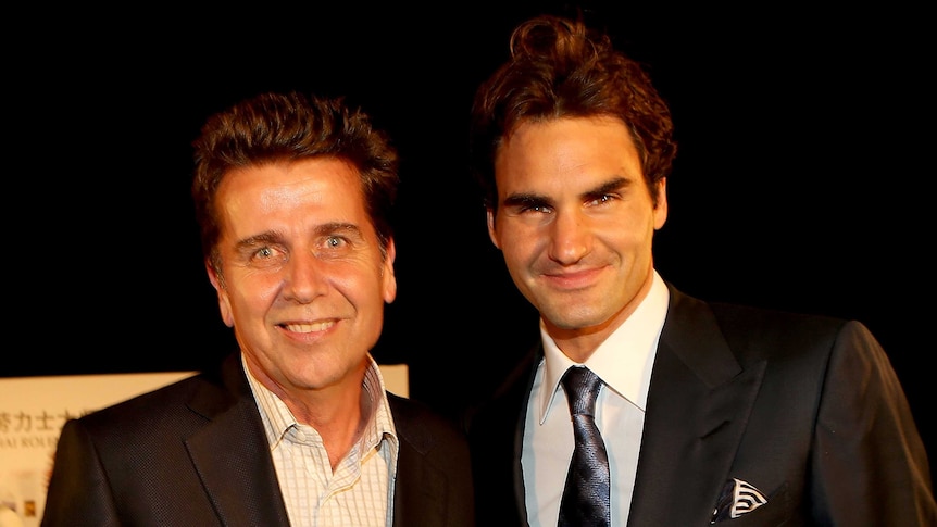 ATP executive chairman and president Brad Drewett with Roger Federer in Shanghai in October 2012.