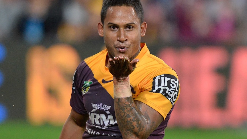 Barba blows a kiss to the camera after hat-trick against Knights