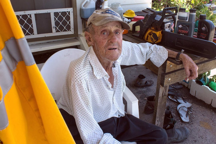 A man called Col Whitby sitting outside.  In this interview he shows the coal dust on his Jondaryan home