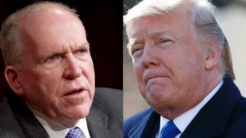 A composite of Donald Trump and John Brennan.