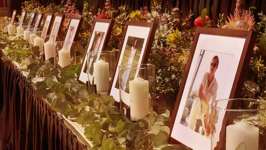framed images of the victims of the Hunter Valley bus crash