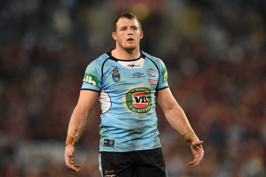 Josh Morris reacts to a disallowed try during Origin I