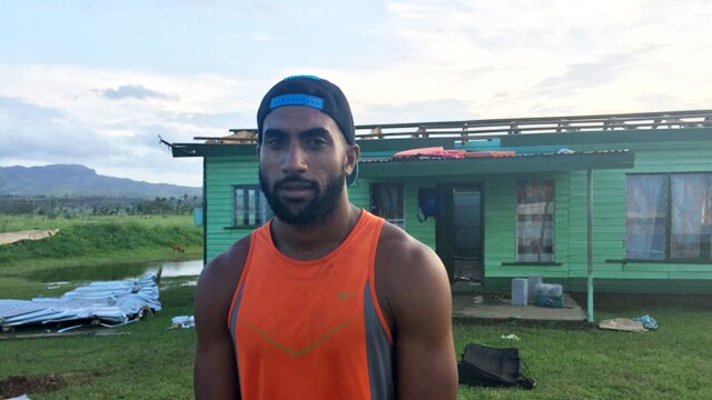 House with roof blown off in Fiji