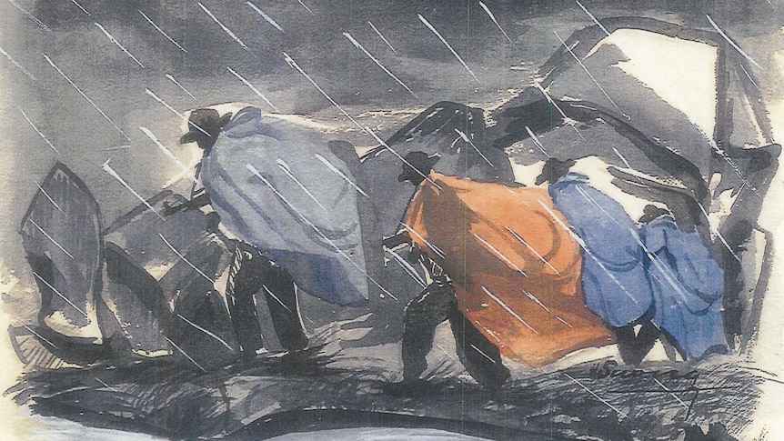 Painting showing the rain during the Vietnam War.