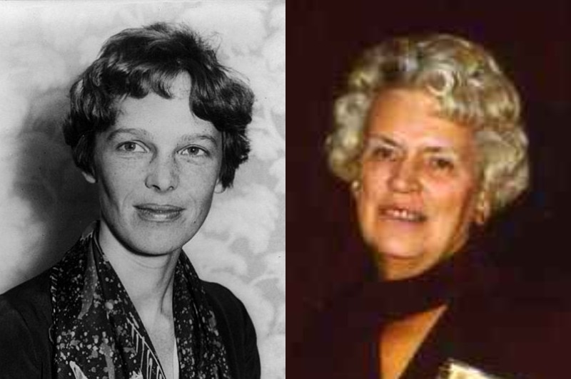 Composite image of Amelia Earhart and Irene Bolam. Some say they bear a resemblance.