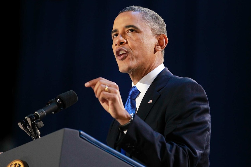 US President Barack Obama gives his election night victory speech in Chicago, November 7, 2012.