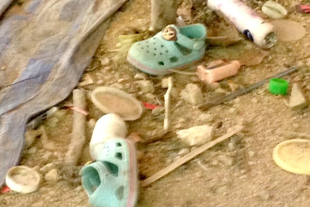 Toddler shoes left behind at Rohingya people smuggling camp Thailand