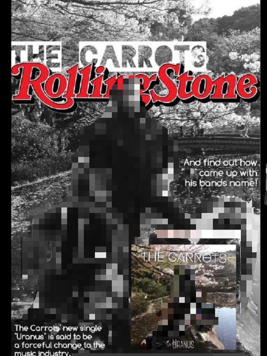 A screenshot of a doctored magazine cover displaying a fake band 'the Carrots'.