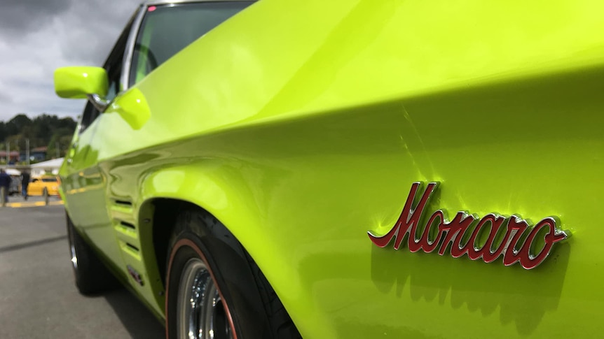 Monaro sign on a lime green car