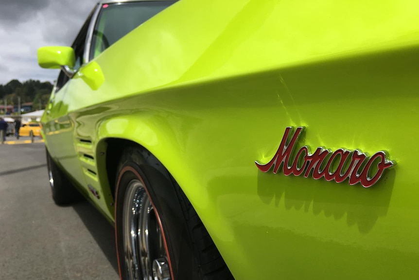 Monaro sign on a lime green car