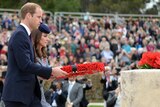 The Duke and Duchess of Cambridge lay a wreath during the Anzac Day ceremony at the Australian War Memorial.