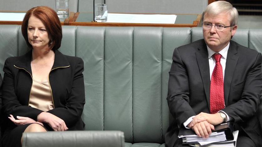 Prime Minister Julia Gillard and Foreign Minister Kevin Rudd sit on the front bench. (AAP: Alan Porritt, file photo)
