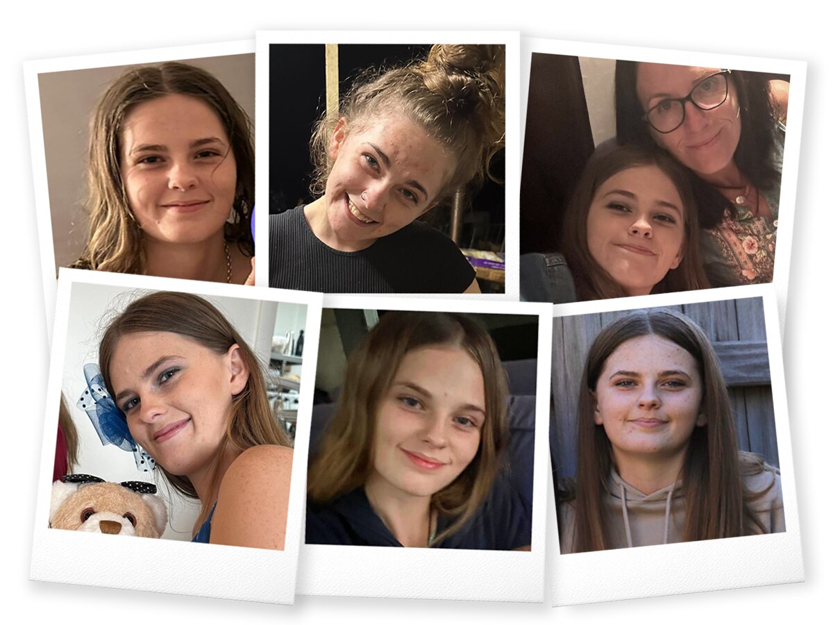 Six polaroid images in a collage of the same teenage girl