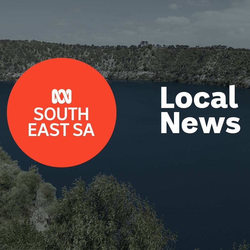 A landscape view of Mt Gambier's Blue Lake with the ABC South East SA logo and 'Local News' superimposed over the top.