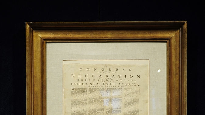 One of the few surviving US Declarations of Independence is on display in New York.