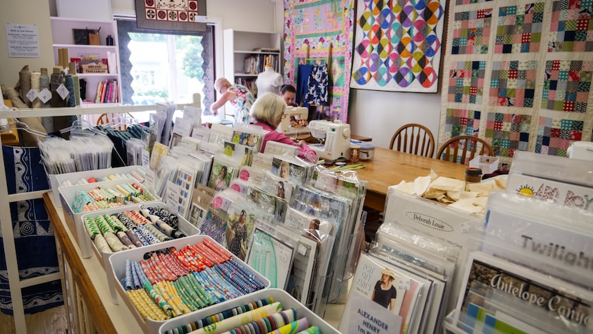 Inside the Berry Quilting shop it is bright and cheerful