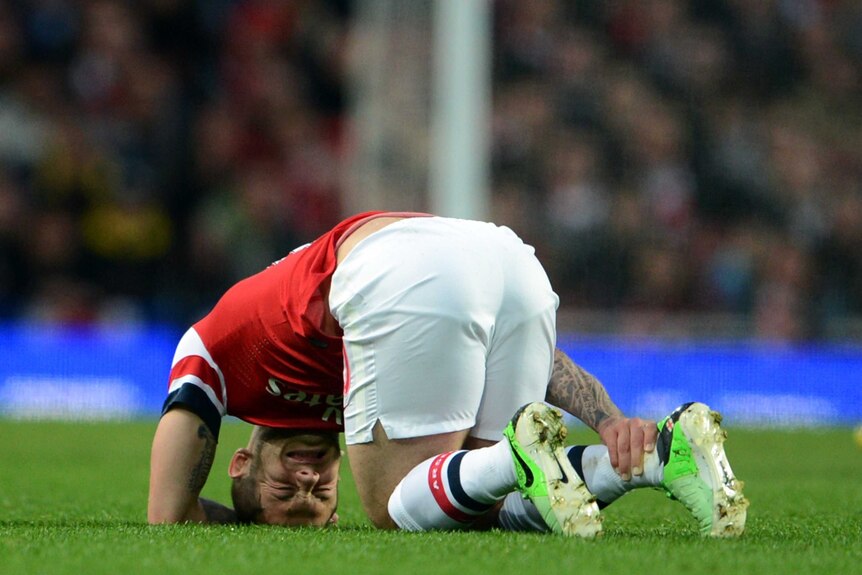 Wilshere shows the pain of injury